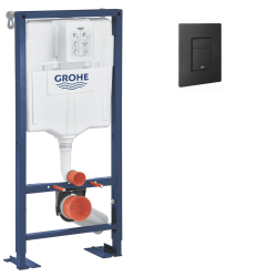 SOLIDO Bâti-support autoportant pour WC, 1,13 M + Plaque Noir mat anti-empreintes