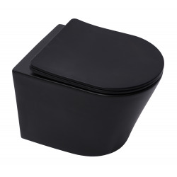 Pack WC Bâti Solido + WC sans bride SAT Noir mat + Abattant frein de chute + Plaque chrome (AUTOPORTANT-BLACKINFINITIO-1)