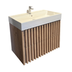 Swiss Aqua Technologies Meuble salle de bain suspendu 60 x 56 x 46 cm avec lavabo décor lattes chêne mat Delano SAT (DELANO60ZDSAT)