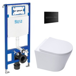 Swiss Aqua Technologies Pack WC Bâti-support Roca Duplo One  + WC suspendu Infinitio sans bride + Plaque noir mat (DuploOneInfinitio-3)
