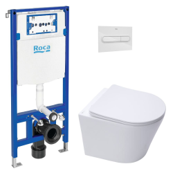 Swiss Aqua Technologies Pack WC Bâti-support Roca Duplo One  + WC suspendu Infinitio sans bride + Plaque blanc (DuploOneInfinitio-1)