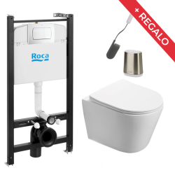 Pack WC Bâti-support Duofix + WC sans bride SAT + Abattant softclose + Plaque blanche + Brosse de toilette grise