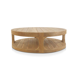 Table basse ronde de jardin  en teck massif, 120x120x35 cm, deux plateaux (NATOFTB120120R)