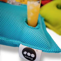 Soo Santaï Pool Party coussin bar 75x75x25cm, 4 trous verre et 1 trou bouteille, resistant aux UV, Vert, sans polystyrène