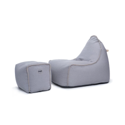 Soo Santaï Buddy&apos;s Rest fauteuil poire + repose pieds 90x60x85/45x60x35cm interieur dehoussable, surpiqures, Gris, sans polystyrène