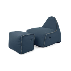 Soo Santaï MiniBuddy&apos;s Rest fauteuil poire + repose pieds 75x60x65 cm interieur dehoussable, surpiqures, Bleu jeans, sans polystyrène