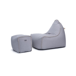 Soo Santaï MiniBuddy&apos;s Rest fauteuil poire + repose pieds 75◊60◊65 cm interieur dehoussable, surpiqures, Gris, sans polystyrène