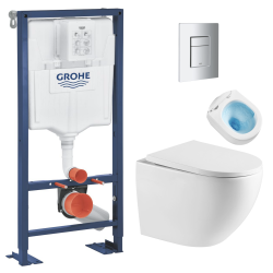 SOLIDO Pack Bâti autoportant + WC sans bride SAT Vortex + Abattant SoftClose + Plaque chrome (AUTOPORTANT-FUSIONTQ-1)