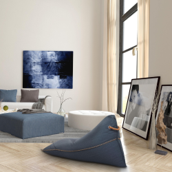 Fauteuil poire intérieur 140x120x90 cm déhoussable avec poignées et surpiqûres AVEC billes Bleu jeans (LBIN140120-1-SET)