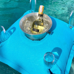 Coussin piscine flottant porte-verres 75x75 cm bleu – billes incluses (à remplir) – intérieur / extérieur (PPF7575-4-SET)