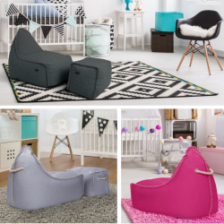 Fauteuil poire enfant avec repose pieds 75x60x65/45x60x35 cm AVEC billes Gris (MBINDR3260-2-SET)