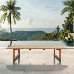 Table basse de jardin en teck massif, 153x72x30,5 cm, pieds-de-table design rectangulaire (NATOFT15372S)