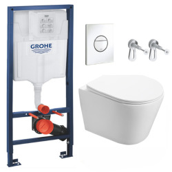 Pack WC Bâti-support + WC Swiss Aqua Technologies Infinitio sans bride, fixation invisible + Plaque blanc alpin