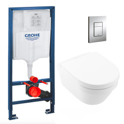 Pack WC Bâti Rapid SL + Cuvette Villeroy&Boch Architectura sans bride Direct abattant fixations invisibles