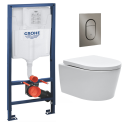 Grohe Pack WC Bâti support + Cuvette Swiss Aqua Technologies sans bride + Plaque S Arena Hard graphite brossé (RapidSLSAT-S)