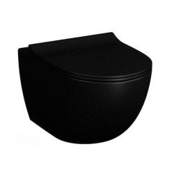 Pack WC Bâti-support extra-plat + WC Sento sans bride + Abattant softclose + Plaque, Noir brillant (SLIM-BlackSento-A)