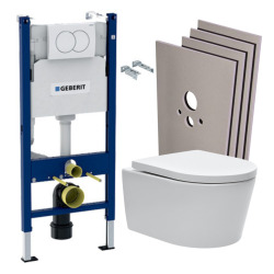 Pack Bati-support Geberit 112cm + Cuvette Swiss Aqua Technologies sans bride + Plaque blanche + Set habillage