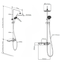  Colonne de douche mitigeur thermostatique + Douche de tête + Douchette 3 jets + Tablette, noir mat (SATSSTKPC)