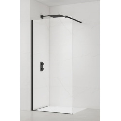 Walk-in 130x200cm Paroi en verre Crystal Glass® 8 mm anticalcaire, avec bras et profilés noir mat (SATBWI130PRC)
