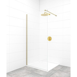Walk-in 70x200cm Paroi en verre Crystal Glass® 8 mm anticalcaire, avec bras et profilés Laiton (SATBWI70PRMO)