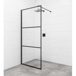 Walk-in 110x200cm Paroi en verre sérigraphié 8 mm anticalcaire, avec bras et profilés noir mat (SATBWI110CPPRC)