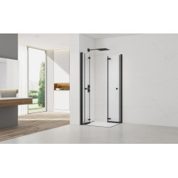 SAT SK  Porte de douche acces en angle pliantes 80x100cm anticalcaire avec profilés noir mat (SATSK80100C)