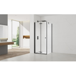 SAT SK  ensemble porte/paroi 90x80cm pliante anticalcaire avec profilés noir mat (SATSK90S80C)