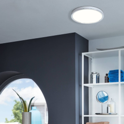  Eglo Fueva 5 Plafonnier LED avec protection IP44 pour salle de bain/cuisine/chambre, 28,5x3 cm, métal, chrome (99266)