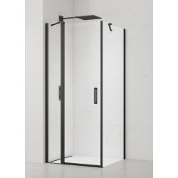 Fusion ensemble porte pivotante /paroi 80x80cm anticalcaire avec profilés noir mat (SATFUDP80S80C)