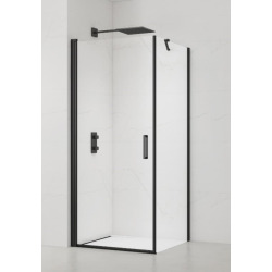 Fusion ensemble porte pivotante /paroi 80x80cm anticalcaire avec profilés noir mat (SATFUD80S80C)