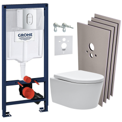 Grohe Pack WC Bâti-support Rapid SL + WC SAT sans bride + Abattant SoftClose + Plaque chrome + Set d&apos;habillage (ARENASATSB)