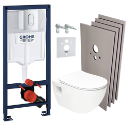 Grohe Pack WC Bâti-support Rapid SL + WC SAT sans bride + Abattant SoftClose + Plaque chrome + Set d&apos;habillage (ARENAPROJECTSB)
