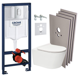 Grohe Pack WC Bâti Rapid SL + WC sans bride SAT Brevis + Abattant SoftClose + Plaque chrome + Set d&apos;habillage (ARENABREVISSB)
