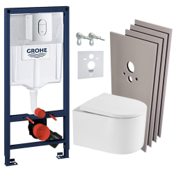 Grohe Pack WC Bâti Rapid SL + WC sans bride SAT Tornado Quiet + Abattant SoftClose + Plaque chrome + Set d&apos;habillage (ARENADELANOTQSB)