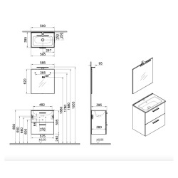 Mia ensemble avec meuble pré-assemblé 59x61x39,5 cm + miroir + lavabo + éclairage LED, blanc brillant (MIASET60B)