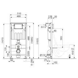  Bâti-support sol-mur avec plaque noire (921228AN)