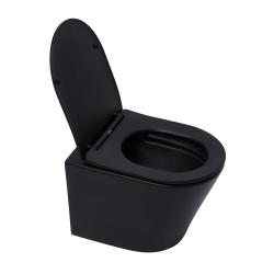 Cuvette suspendue Infinitio noir mat sans bride et fixations invisibles + abattant frein de chute (SATINFBKMrimless)