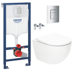 Pack WC Bâti-support Rapid SL + WC SAT Vortex sans bride + Abattant SoftClose + Plaque chrome (RSLVORTEX1)