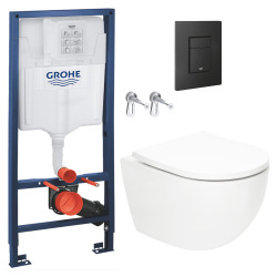 Pack WC Bâti-support Rapid SL + WC SAT Vortex sans bride + Abattant SoftClose + Plaque noire matte (RSLVORTEXKF0)