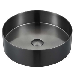 Vasque à poser design ronde diamètre 38 cm - métal gun metal noir brossé - acier inoxydable - Timeless Ceramia