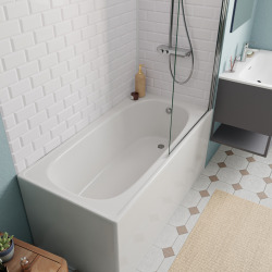 130x70 cm Ensemble baignoire Riga universelle + Pare baignoire pivotant chrome + pieds (3403-SETP)