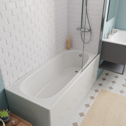 160x70 cm Ensemble baignoire Riga universelle + Pare baignoire pivotant chrome + pieds (3406-SETP)
