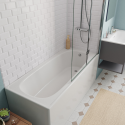  160x70 cm Ensemble baignoire Riga universelle + Pare baignoire pliable, 2 volets chrome + pieds (3406-SETP)