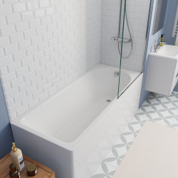 170x70 cm Ensemble baignoire Eurowa universelle + Pare baignoire fixe chrome + pieds (KW312-SETP3)