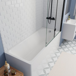170x70 cm Ensemble baignoire Eurowa universelle + Pare baignoire pliable, 2 volets noir + pieds (KW312-SETP4)