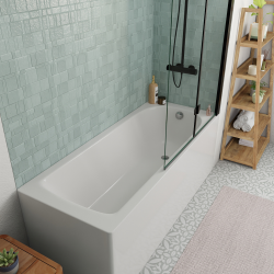 Kaldewei 170x75 cm Ensemble baignoire Saniform universelle + Pare baignoire pliable, 2 volets noir + pieds (KW3731-SETP4)