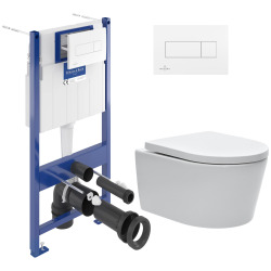Pack WC Bâti-support Villeroy & Boch + WC SAT sans bride et fixations invisibles + Plaque blanche (ViConnectSATrimless-2)