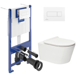 Pack WC Bâti-support Villeroy & Boch + WC sans bride SAT + Abattant ultra-fin softclose + Plaque blanche (ViConnectBrevis-2)