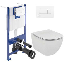 Pack WC Bâti-support + Cuvette Ideal Standard TESI AquaBlade sans bride fixations invisibles + Plaque blanche (ViConnectTesi-2)