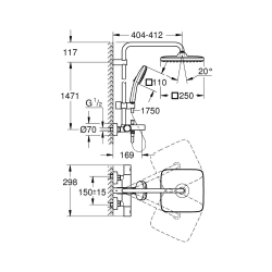  Vitalio Comfort 250 Colonne de douche avec mitigeur thermostatique + Douche de tête + Douchette 2 jets, chrome (G26984001)